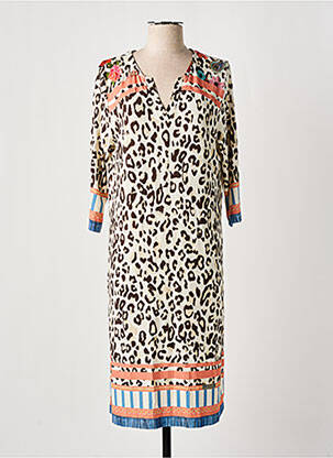 Rochie midi mâneci 3/4 mâneci 3/4 bej FUEGO WOMAN femeie