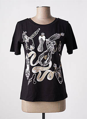 Tricou serigrafie cu strasuri mâneci scurte negru LEO & UGO femeie