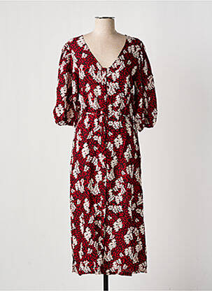 Rochie lungă imprimeu floral mâneci 3/4 roșu GRACE & MILA femeie
