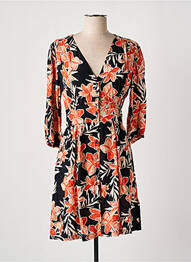 Rochie scurtă imprimeu floral mâneci 3/4 negru GRACE & MILA femeie