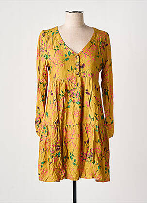 Rochie scurtă croială evazată mâneci lungi galben BANANA MOON femeie