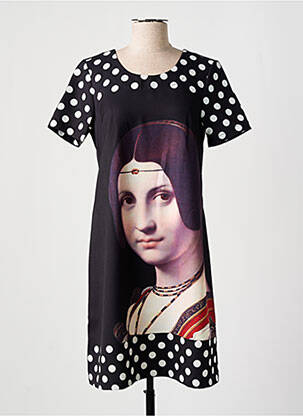 Rochie midi țesătură crep mâneci scurte negru HIPPOCAMPE femeie