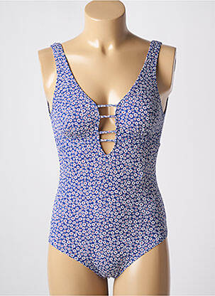 Costum de baie dintr-o singură piesă efect material satinat top triunghiuri albastru LAGON BLEU femeie