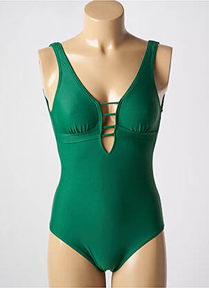 Costum de baie dintr-o singură piesă efect material satinat top triunghiuri verde LAGON BLEU femeie
