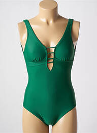 Costum de baie dintr-o singură piesă efect material satinat top triunghiuri verde LAGON BLEU femme