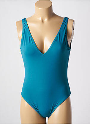 Costum de baie dintr-o singură piesă efect material satinat top triunghiuri albastru KIWI femeie