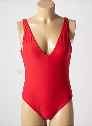 Costum de baie dintr-o singură piesă efect material satinat top triunghiuri roșu KIWI femeie