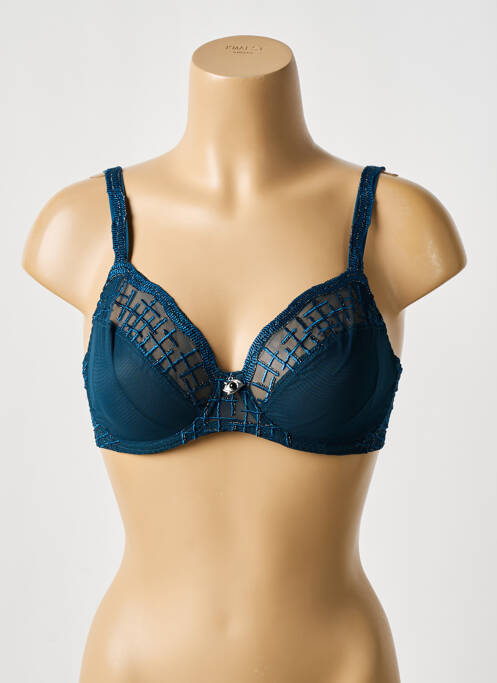 Sutien efect material satinat sutien cupe întregi cu decolteu înalt albastru LOUISA BRACQ femme