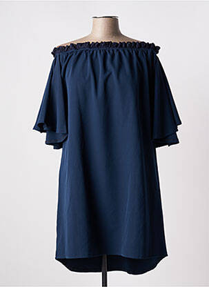 Rochie scurtă croială evazată mâneci scurte albastru TENDANCE UNIQUE femeie