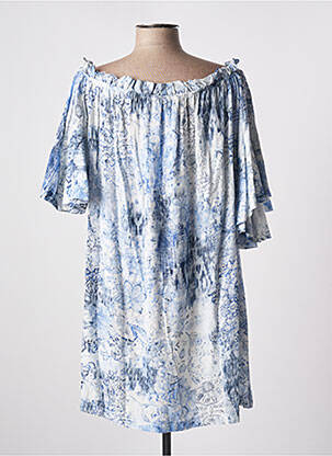 Rochie scurtă imprimeu floral mâneci scurte albastru TENDANCE UNIQUE femeie