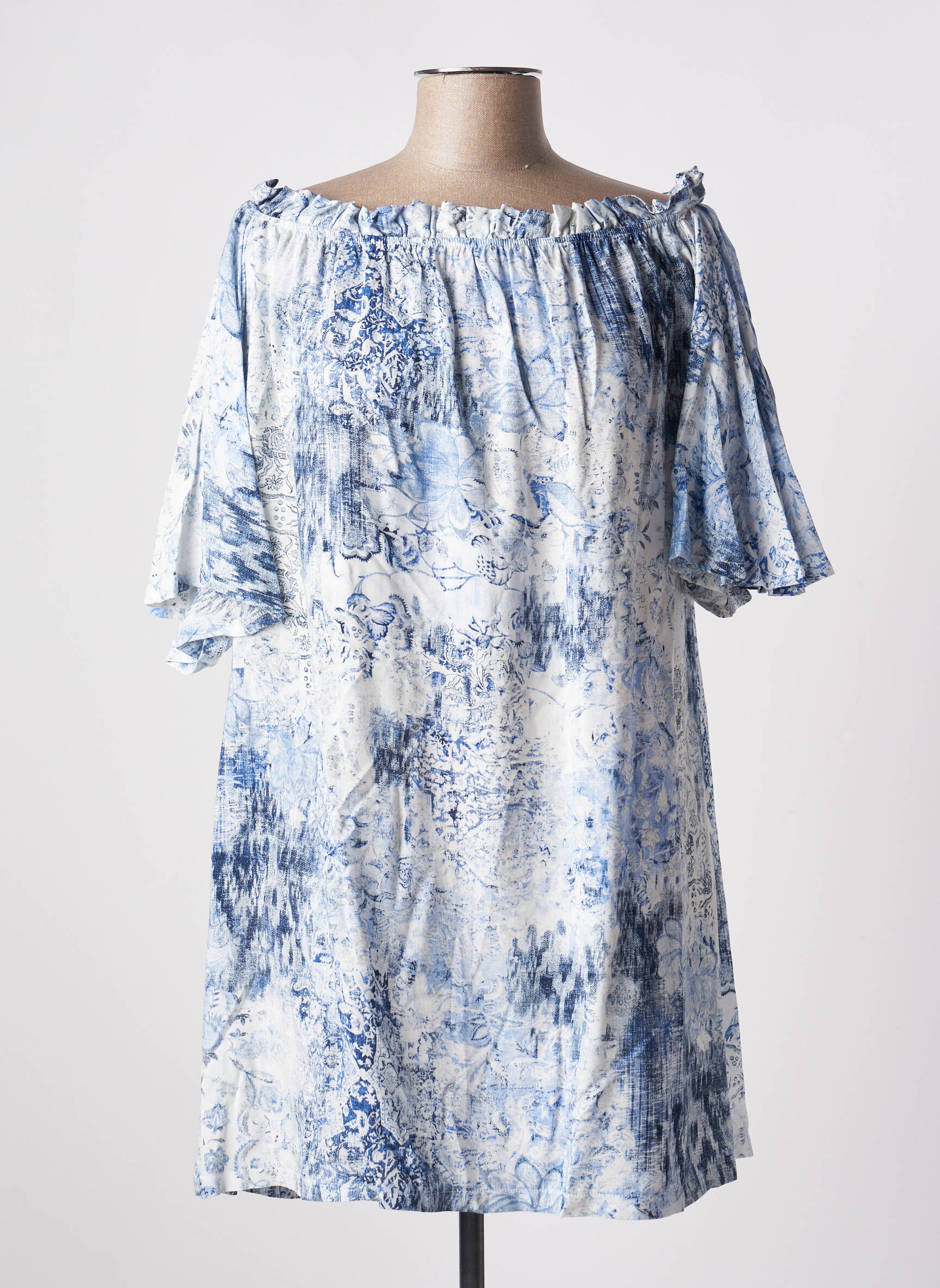 Rochie scurtă croială evazată mâneci scurte albastru TENDANCE UNIQUE femeie