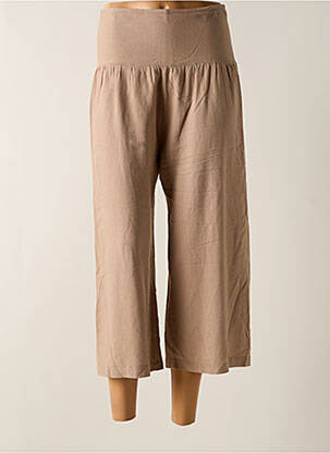 Pantalon trei sferturi talie elastică maro TENDANCE UNIQUE femeie