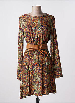 Rochie midi imprimeu floral mâneci lungi maro VICTORIA femeie