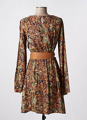 Rochie midi imprimeu floral mâneci lungi maro VICTORIA femeie