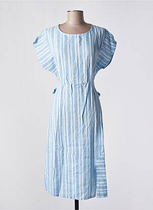 Rochie scurtă mâneci scurte mâneci scurte albastru BLANC BOHEME femeie