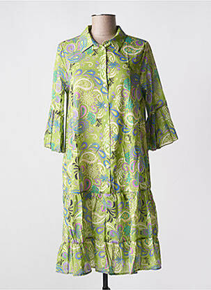 Rochie midi imprimeu floral mâneci 3/4 verde BLANC BOHEME femeie