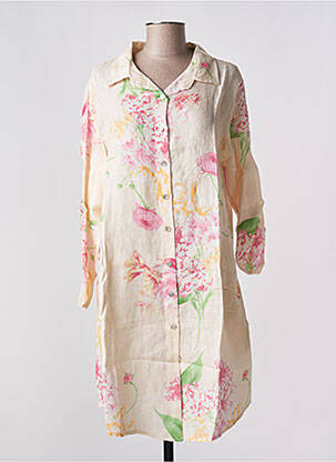 Rochie midi imprimeu floral mâneci lungi bej BLANC BOHEME femeie