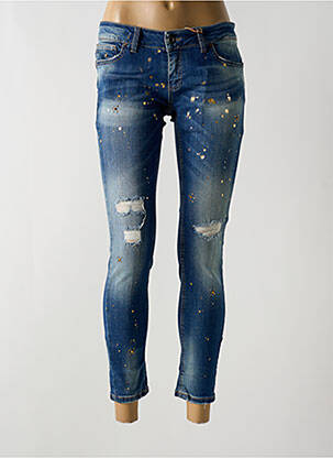Blugi skinny efect uzat decolorat talie joasă albastru BSB femeie
