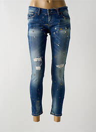 Blugi skinny efect uzat decolorat talie joasă albastru BSB femeie
