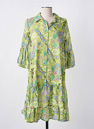 Rochie midi imprimeu floral mâneci 3/4 verde BLANC BOHEME femeie