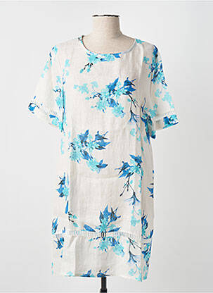 Rochie midi imprimeu floral mâneci scurte albastru BLANC BOHEME femeie