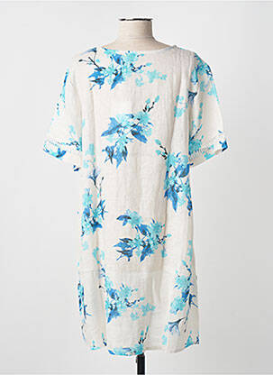 Rochie midi imprimeu floral mâneci scurte albastru BLANC BOHEME femeie