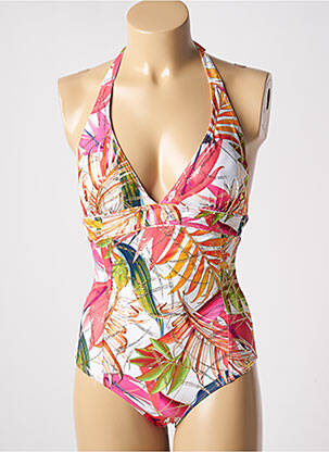 Costum de baie dintr-o singură piesă imprimeu fantezie top triunghiuri roz MISS CARAÏBES femeie