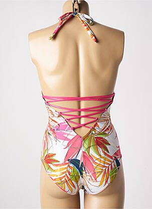 Costum de baie dintr-o singură piesă imprimeu fantezie top triunghiuri roz MISS CARAÏBES femeie