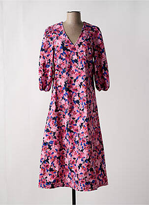 Rochie midi imprimeu floral mâneci 3/4 roz MINIMUM femeie