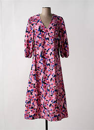 Rochie midi imprimeu floral mâneci 3/4 roz MINIMUM femme