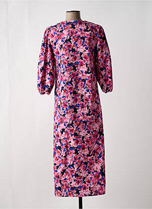 Rochie midi imprimeu floral mâneci 3/4 roz MINIMUM femeie