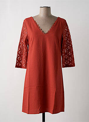 Rochie scurtă croială fluidă mâneci 3/4 portocalie CERISE BLUE femeie