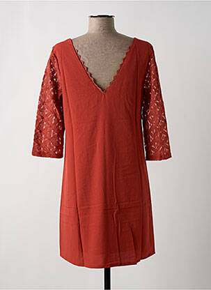 Rochie scurtă croială fluidă mâneci 3/4 portocalie CERISE BLUE femeie