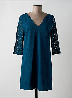 Rochie scurtă croială fluidă mâneci 3/4 verde CERISE BLUE femeie