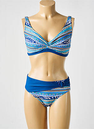 Costum de baie din două piese elasticitate sutien balconet cu decolteu înalt albastru SUNMARIN femeie