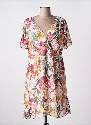 Rochie midi imprimeu floral mâneci scurte bej CHRISTINE LAURE femeie