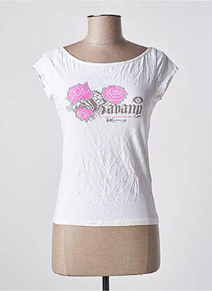 Tricou serigrafie cu strasuri mâneci scurte alb KAVANY femeie
