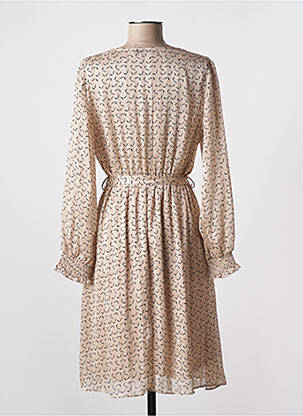Rochie midi imprimeu fantezie mâneci lungi bej ACBELLE femeie