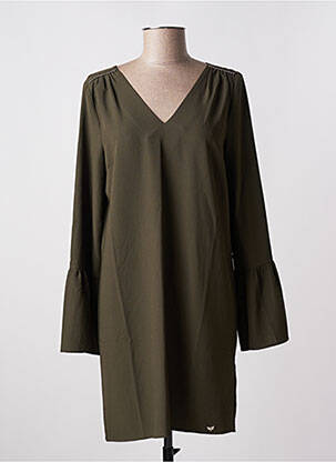 Rochie scurtă croială fluidă mâneci lungi verde LPB femeie