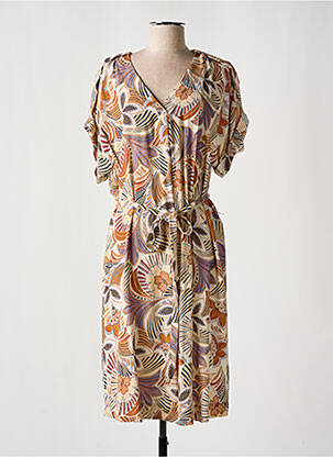 Rochie midi imprimeu floral mâneci scurte bej DIANE LAURY femeie