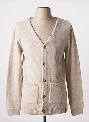 Vestă cu mâneci lungi guler în v bej KNOWLEDGE COTTON APPAREL homme