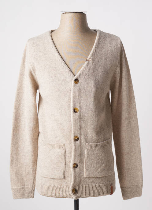 Vestă cu mâneci lungi guler în v bej KNOWLEDGE COTTON APPAREL homme