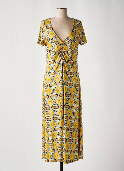 Rochie lungă imprimeu fantezie mâneci scurte galben SURKANA femme