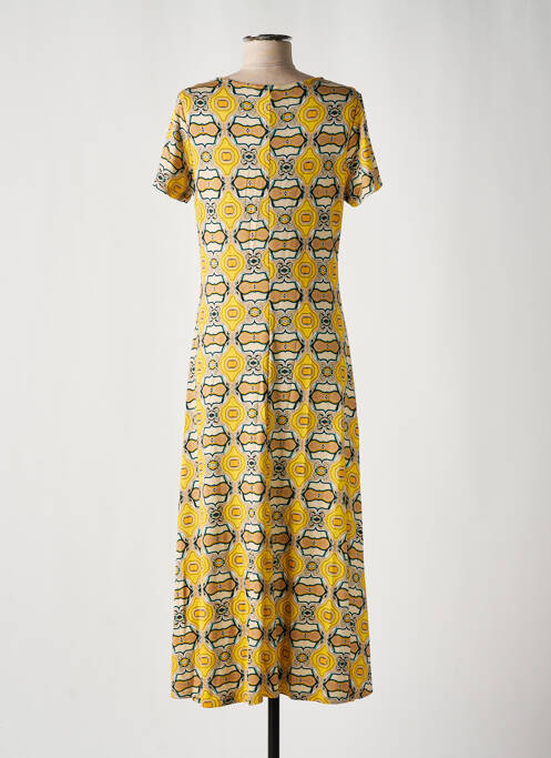 Rochie lungă imprimeu fantezie mâneci scurte galben SURKANA femme