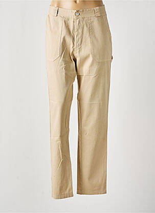 Pantalon drept țesătură crep talie înaltă bej #OOTD femeie