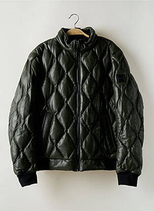 Geacă din piele verde HUGO BOSS bărbat