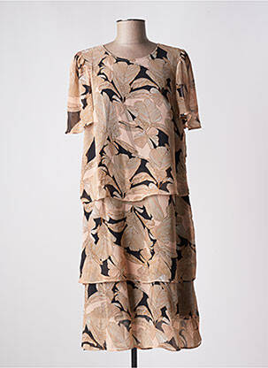 Rochie midi imprimeu floral mâneci scurte bej SIGNATURE femeie