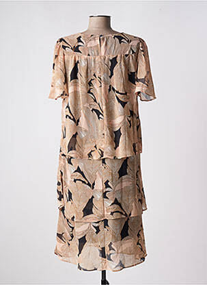 Rochie midi imprimeu floral mâneci scurte bej SIGNATURE femeie