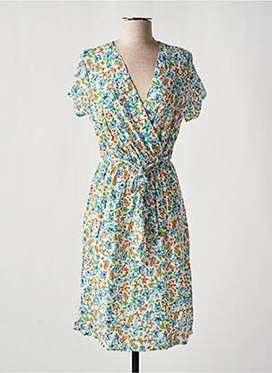 Rochie midi imprimeu floral mâneci scurte albastru COULEURS DU TEMPS femeie
