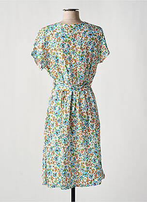 Rochie midi imprimeu floral mâneci scurte albastru COULEURS DU TEMPS femeie